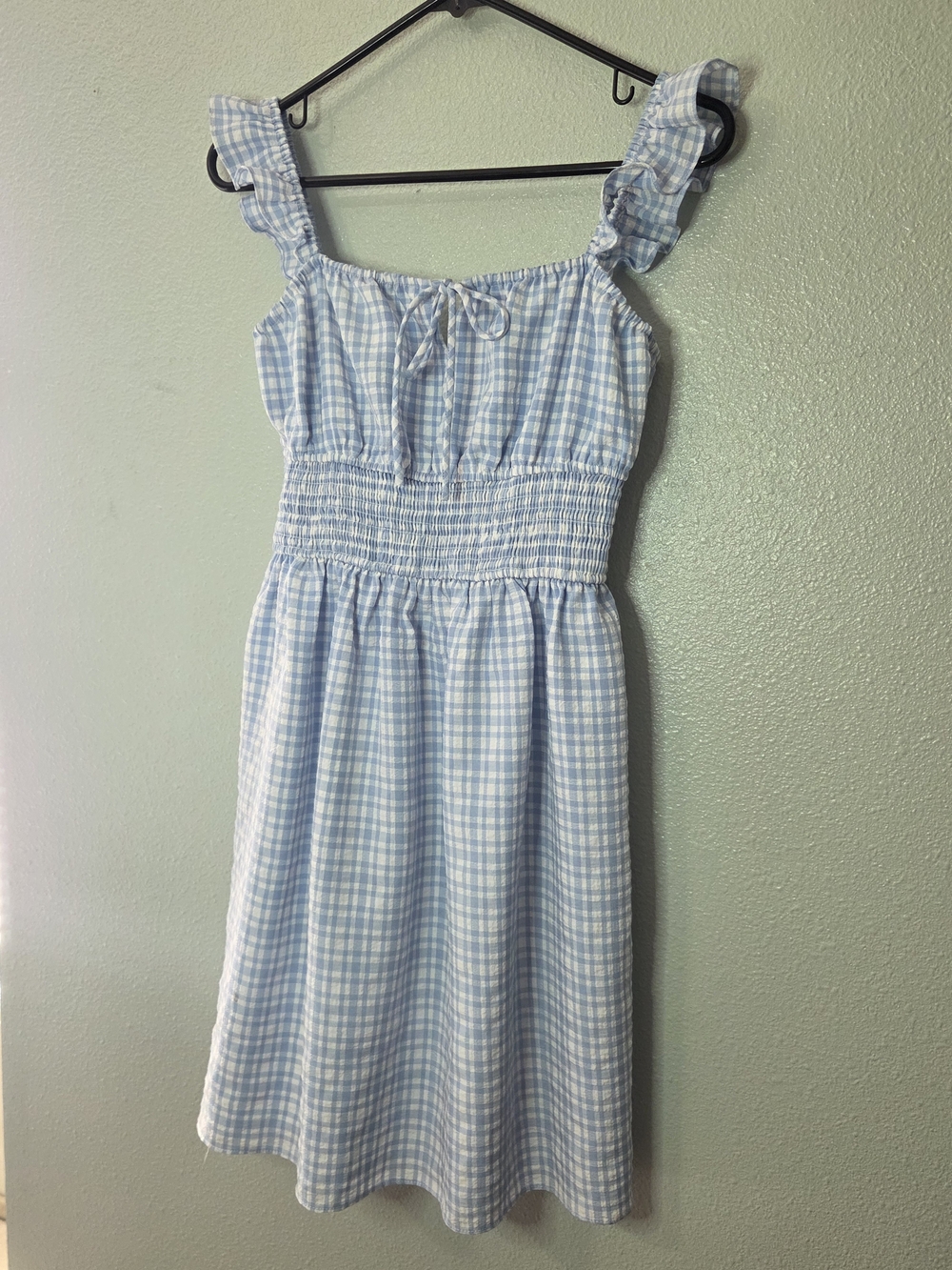 Wayf Light Blue Gingham Mini Dress